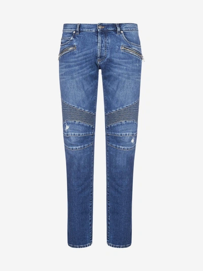 Shop Balmain Biker-style Slim-fit Jeans