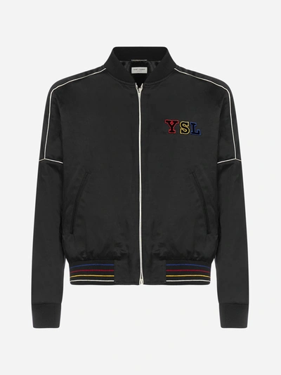 Shop Saint Laurent Logo-patch Viscose And Linen Bomber Jacket In Black