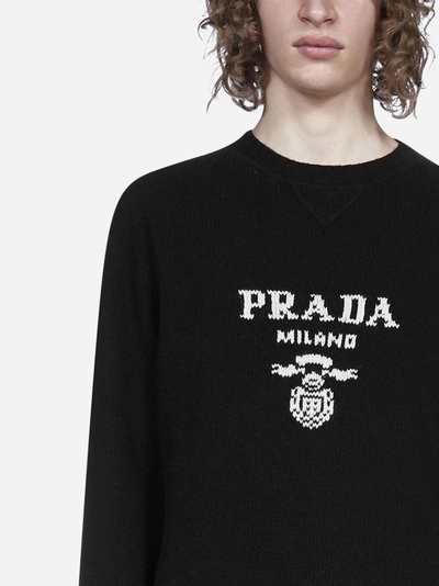 Shop Prada Logo Wool And Cashmere Sweater