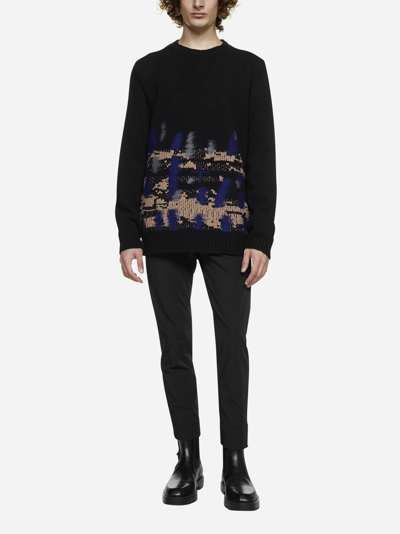 Shop Les Hommes Abstract Intarsia Motif Wool Sweater