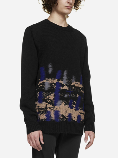 Shop Les Hommes Abstract Intarsia Motif Wool Sweater