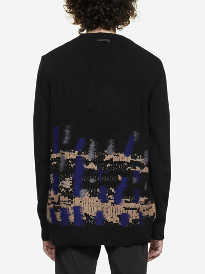 Shop Les Hommes Abstract Intarsia Motif Wool Sweater