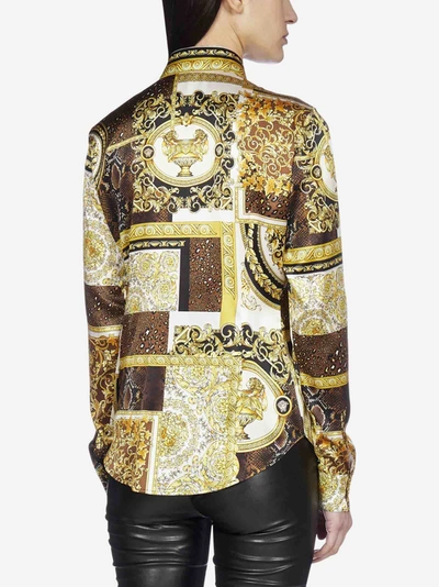 Shop Versace Barocco Print Silk Shirt In Gold - Brown - White