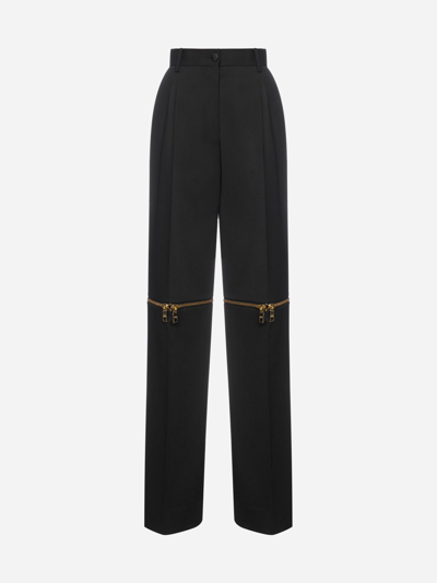 Shop Dolce & Gabbana Zip-detail Virgin Wool Trousers
