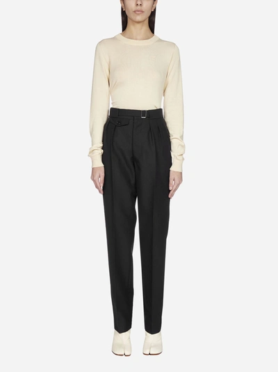 Shop Maison Margiela Belted Wool And Mohair Trousers