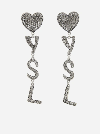 Shop Saint Laurent Ysl Metal And Crystal Earrings