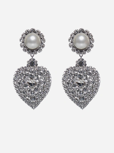 Shop Alessandra Rich Crystal And Pearl Heart Earrings