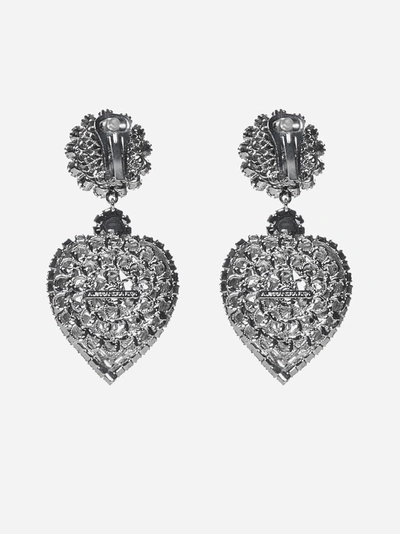 Shop Alessandra Rich Crystal And Pearl Heart Earrings
