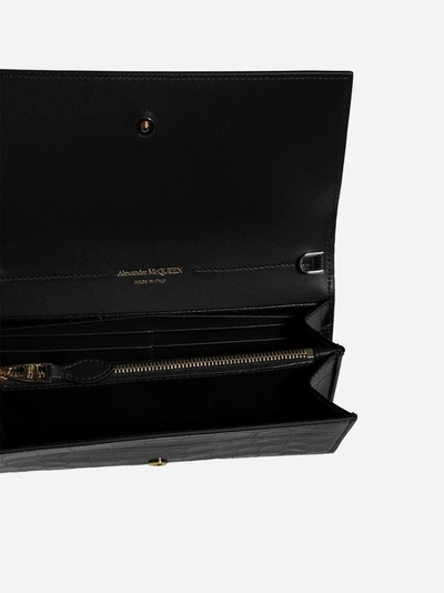 Shop Alexander Mcqueen Skull Crocodile-effect Patent Leather Wallet On Chain