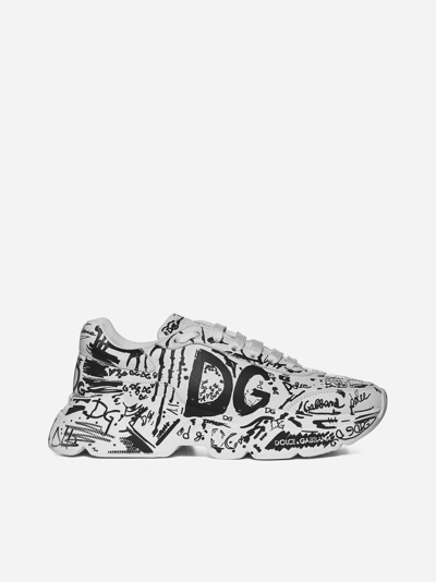 Shop Dolce & Gabbana Daymaster Graffiti Print Nappa Leather Sneakers
