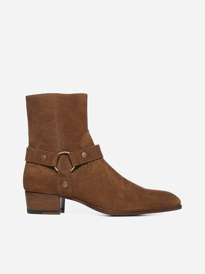 Shop Saint Laurent Wyatt 40 Suede Boots In Brown