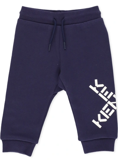 Shop Kenzo Kids Logo Printed Track Trousers In Blue