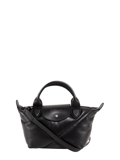 Shop Longchamp Le Pliage Cuir Extra Small Top Handle Bag In Black