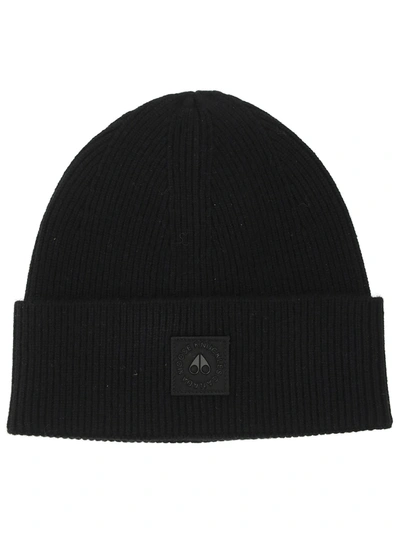 Shop Moose Knuckles Logo Patch Knitted Beanie In Black