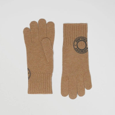 Shop Burberry Logo Graphic Cashmere Blend Gloves In Camel