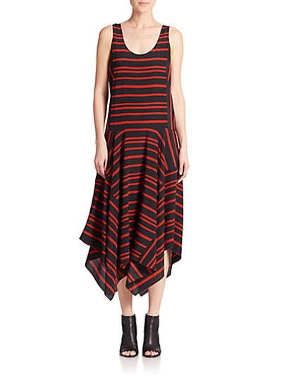 Shop Dkny Striped Stretch-silk Trapeze Dress In Black-vesuvio