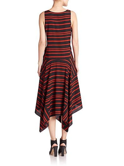 Shop Dkny Striped Stretch-silk Trapeze Dress In Black-vesuvio