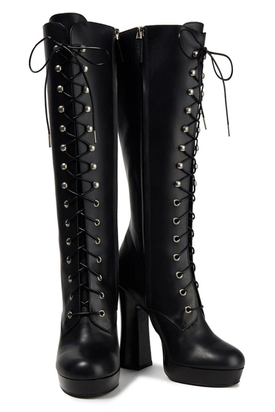Shop Michael Kors Leather Platform Knee Boots In Black