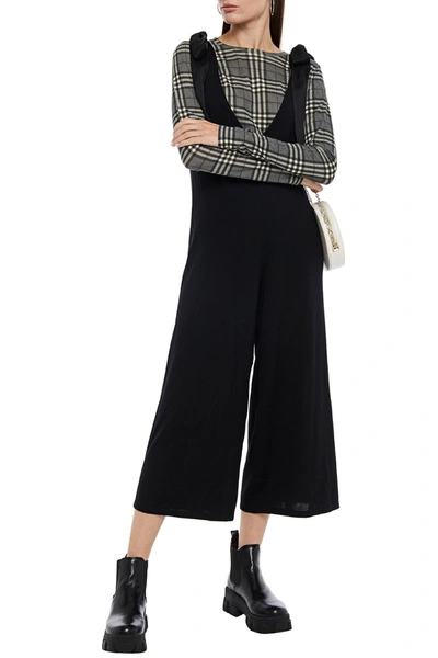 Shop Red Valentino Cropped Tie-detailed Wool Jumpsuit In Black