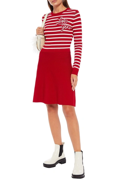 Shop Red Valentino Striped Jacquard-knit Mini Dress In Red