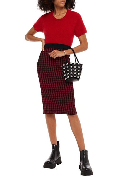 Shop Red Valentino Metallic Jacquard-knit Pencil Skirt In Red