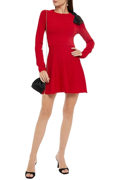 Shop Red Valentino Bow-embellished Knitted Mini Dress In Red