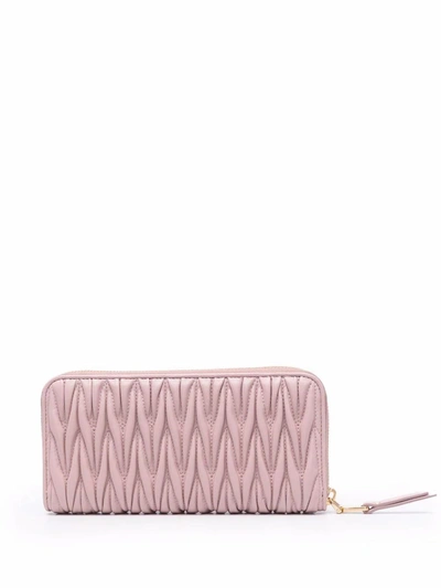 Miu Miu Metallic Logo Zip-around Wallet In Pink