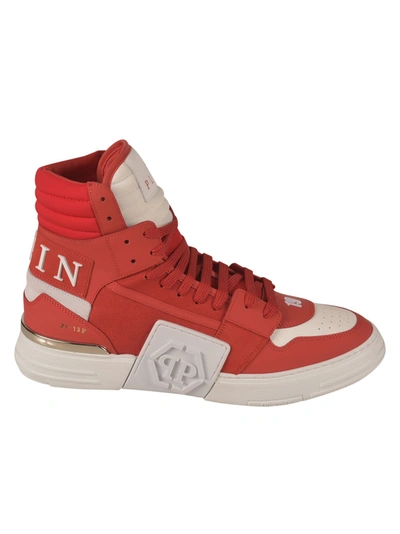 Shop Philipp Plein Men's Red Leather Sneakers