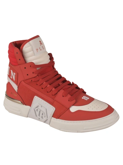 Shop Philipp Plein Men's Red Leather Sneakers