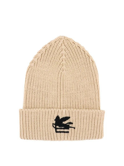 Etro Embroidered-logo Beanie In Beige