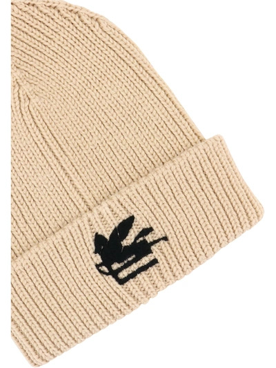 Etro Embroidered-logo Beanie In Beige