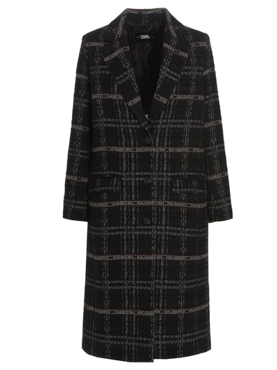 Shop Karl Lagerfeld Check Print Tailored Coat In Multi