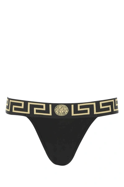 Versace Greca Waistband Thong In Black | ModeSens