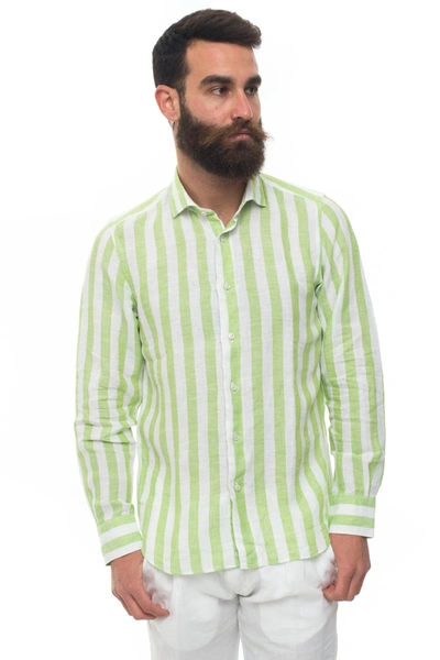Shop Vincenzo De Lauziers Long-sleeved Linen Shirt In White/green