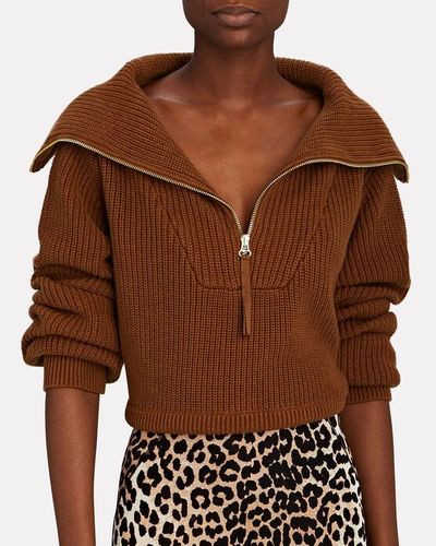 Shop Varley Mentone Half-zip Cotton Sweater In Brown