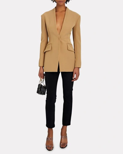 Shop A.w.a.k.e. Collarless Single-breasted Blazer In Brown