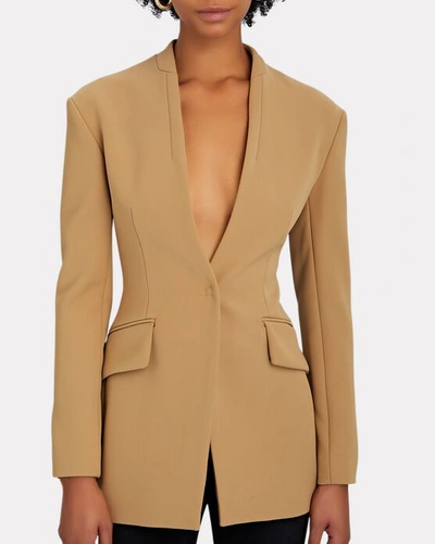 Shop A.w.a.k.e. Collarless Single-breasted Blazer In Brown