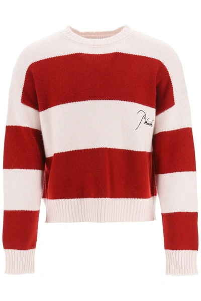 Shop Rhude Striped Sweater With Embroidered Logo In Mixed Colours