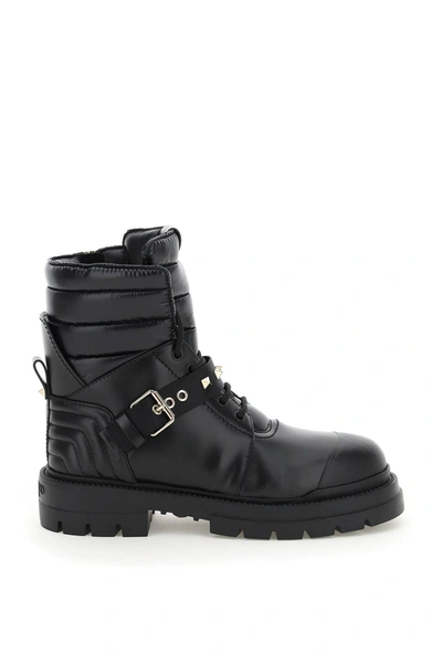 Shop Valentino Garavani Rockstud Waterproof Combat Boots In Black