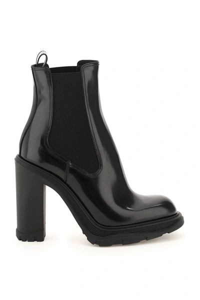 Shop Alexander Mcqueen Cheslea Tread Heeled Boots In Black