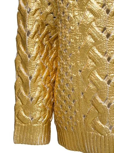 Shop Valentino Perforated Gold Colored Wool Sweater In Metallic