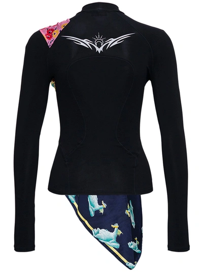 Shop Marine Serre Viscose Blend Top With Multicolor Feont Knotted Detail In Black