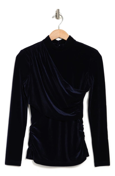 Shop Nicole Miller Open Back Turtleneck Top In Navy