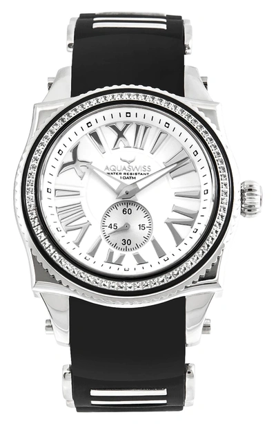 Shop Aquaswiss Swissport A Leather Strap Watch, 43mm X 53mm In Black/ White