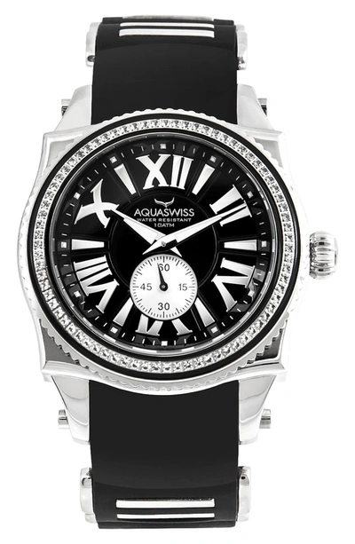 Shop Aquaswiss Swissport A Silicone Strap Watch, 43mm X 53mm In Black
