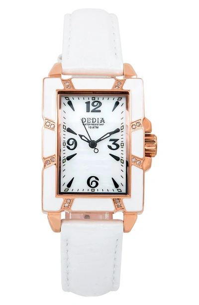 Shop Aquaswiss Lily Lr Leather Strap Watch, 26mm X 44mm In White/ Rose Gold