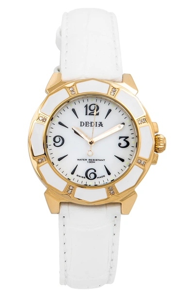 Shop Aquaswiss Lily L Leather Strap Watch, 33mm X 36mm In White/ Gold