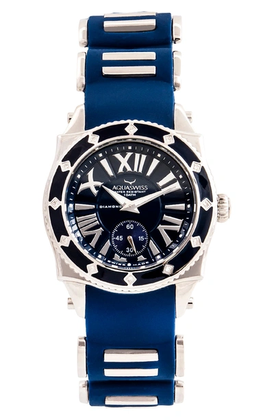Shop Aquaswiss Swissport Leather Strap Watch, 35mm X 44mm In Blue