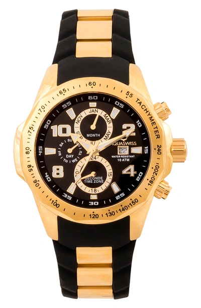 Shop Aquaswiss Trax Ii Stainless Steel Watch, 43mm X 53mm In Black/ Gold