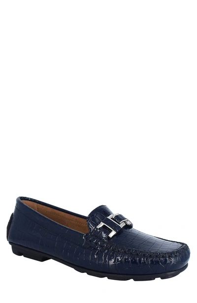 Shop Impo Croc Embossed Leather Bit Loafer In Midnight Blue